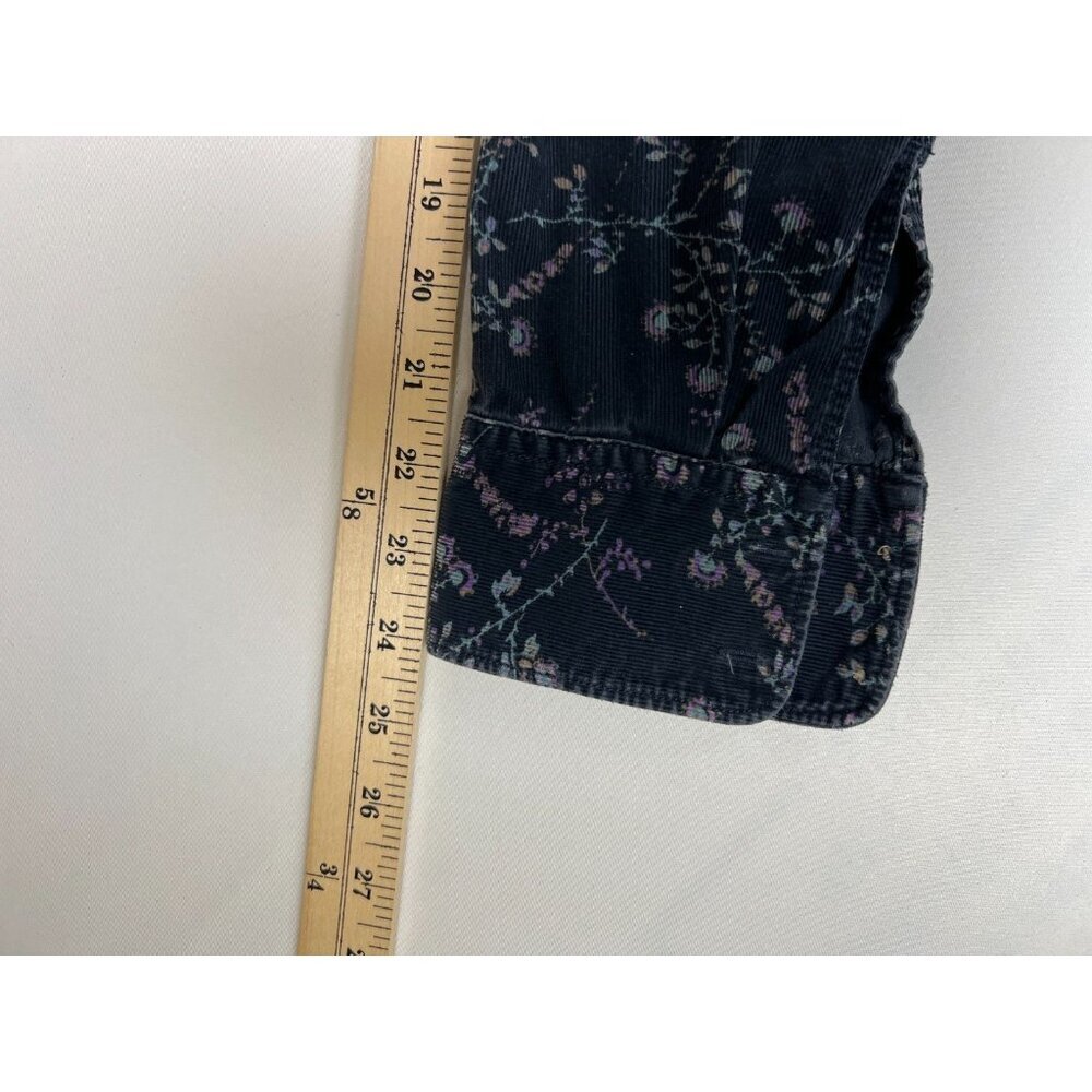 Vintage Eddie Bauer Women L Floral Corduroy Navy Long Sleeve Button Up Shirt - Picture 5 of 7